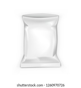 Open Blank Foil Pouch Snack Packaging On White Background. EPS10 Vector