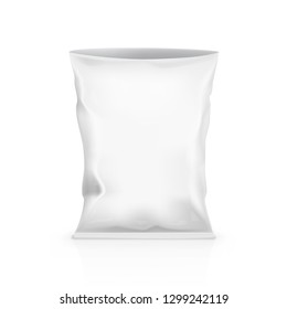 Open Blank Foil Pouch Snack Packaging On White Background. EPS10 Vector