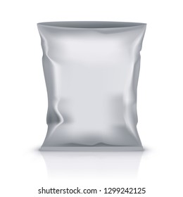 Open Blank Foil Pouch Snack Packaging On White Background. EPS10 Vector