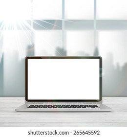 Open blank laptop with blurred background, Clean realistic vector illustration design.