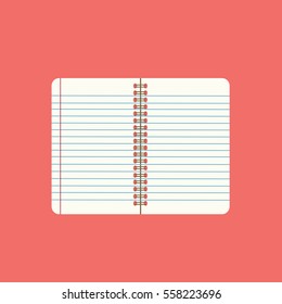 open blank lined Spiral notebook with Margin vector in a pink background
