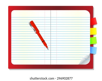 Open blank note book with some stickies isolated on a white background,Vector