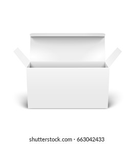 open blank paper box 3d illustration, can be used as design element, isolated white background, elevated view