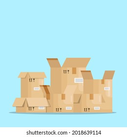 open blank parcel boxes vector illustration flat design