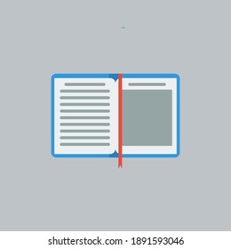 Open blue book icon on gray fon	