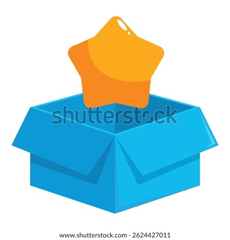 Open blue cardboard box with a yellow star floating above it, representing a surprise gift or a job well done