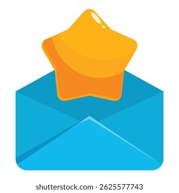 Aberto envelope azul com uma estrela dourada aparecendo de dentro, conceito para mensagens importantes
