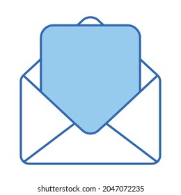 open blue envelope over white
