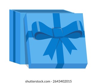 Caja de regalo azul abierta con ilustración de arco