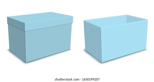 Open blue gift box with lid