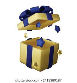 Open blue Gift Box with star. Enter to Win Prizes. Vector Illustration.