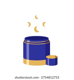 Open blue and gold cylindrical jar