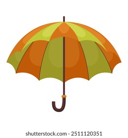 Open blue green umbrella. Rainy seasonal parasol. Protecting accessories. Autumn, spring season. Hand drawn colored vector illustration in flat style isolated on white background.