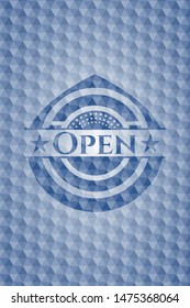 Open blue hexagon emblem. Vector Illustration. Detailed.