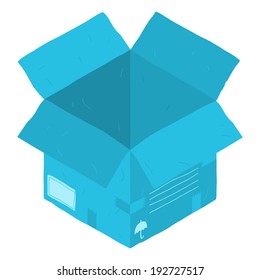 Open blue isometric carton package box. The vector illustration of open isometric carton package box.