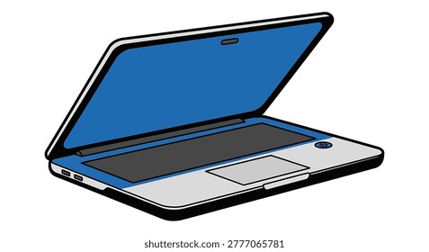 Open blue laptop computer closeup view