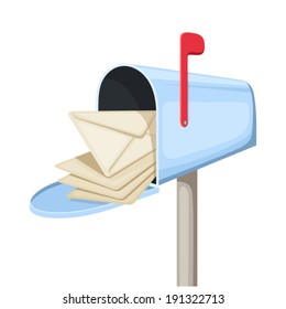 Open blue mailbox with letters. Vector illustration.