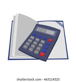 Open blue notebook (Working notes) and a vector calculator for business or accounting finance