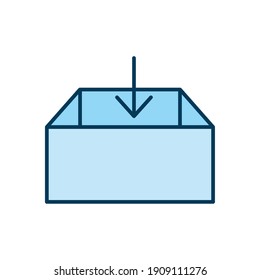 cuadro de embalaje azul abierto con un diseño de ilustración vectorial de una flecha