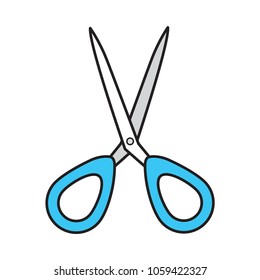 Open blue scissors line icon, flat design vector for infographic, website or app, isloated on white background