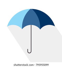 Open blue umbrella with handle over white. Vector illustration