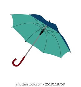 Open blue umbrella, rain protection. Hand drawn vector illustration isolated on white background. Modern flat cartoon style.