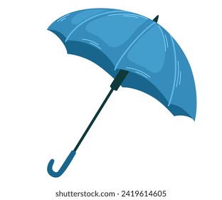 Open blue umbrella. Rainy seasonal parasols. Protecting accessories. Autumn, spring season. Hand drawn vector illustration isolated on white