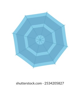 Open blue umbrella, top view of parasol to protect from autumn rain vector illustration