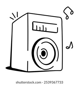 Abierto, tablero, muestra, colgando, tablero, señalización, disponible, tienda, tienda, garabato, dibujo, incompleto, Vector, icono
Icono de Doodle de un altavoz con notas musicales
