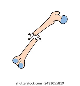 Open bone fracture line icon. Vector isolated element. Editable stroke.