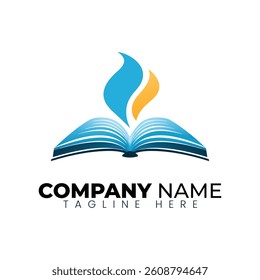 Open Book with Abstract Flame Vector Logo for Education, Knowledge, or Creative Learning Brands