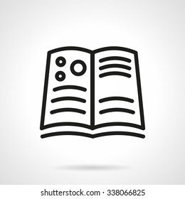 Open book with abstract planets, stars or planet system. Education, space or astronomy symbols. Black simple line style vector icon. Buttons and design elements for website, mobile app, business. 