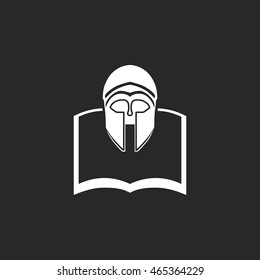 Open book with ancient helmet symbol sign simple icon on background