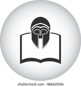 Open book with ancient helmet symbol sign simple icon on background