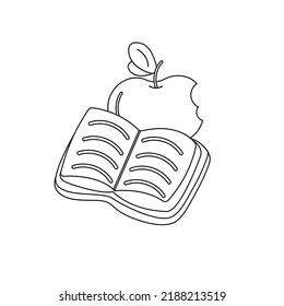 Open book, apple line style. School design. Vector illustration on white background