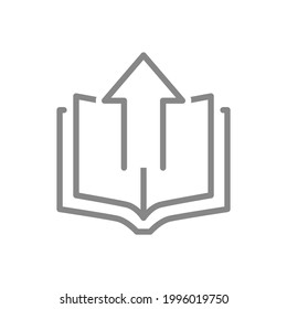 Open book with up arrow line icon. Loading, online library symbol