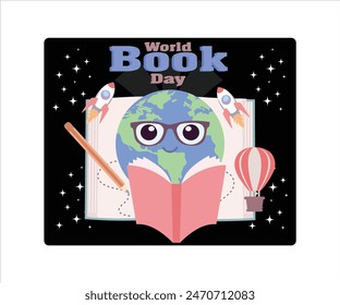 Open book with astronomy icons World book day. flat vector modern illustration 