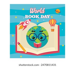 Open book with astronomy icons World book day. flat vector modern illustration 