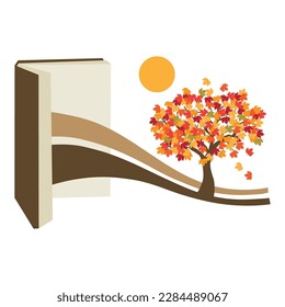 open book with autumn tree
