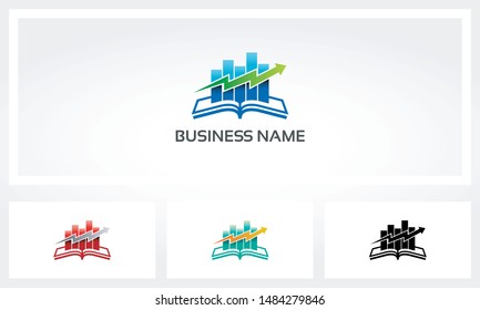 Open Book With Bar Chart And Arrow Logo