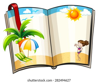 Open book with beach design template