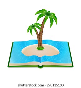 Open book with beach and palm tree inside. EPS10 vector