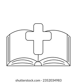 Open Book Bible with a cross in black and white