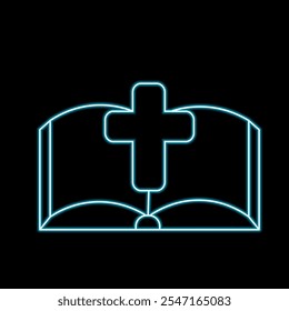 Open Book Bible with a cross in neon effect