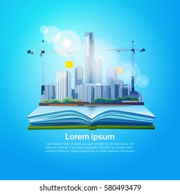 Open Book Big City Geography Read School Education Knowledge Concept Flat Vector Illustration