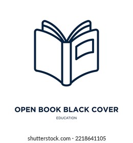 open book black cover icon from education collection. Thin linear open book black cover, education, cover outline icon isolated on white background. Line vector open book black cover sign, symbol for 