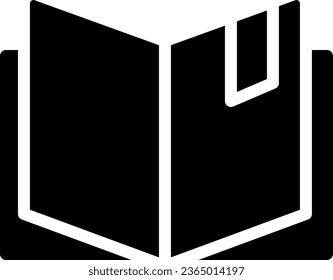 Open book black glyph icon. Business planner. Educational literature. Web browser history. Information journal. Silhouette symbol on white space. Solid pictogram. Vector isolated illustration
