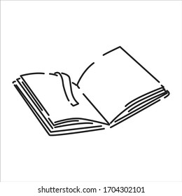 Open book black line icon. Book in expanded form, which can be immediately read. Pictogram for web page, mobile app, promo. UI UX GUI design element. Editable stroke