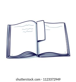 Open Book Black Silhouette Isolated On White. Hand Drawn Doodle Cartoon Vector Illustration.