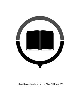 Open book - black vector icon; map pointer;  message bubble